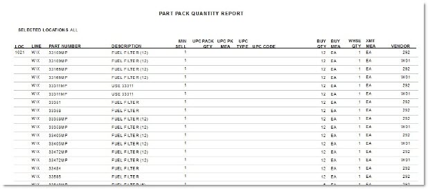Pack Quantity Reports