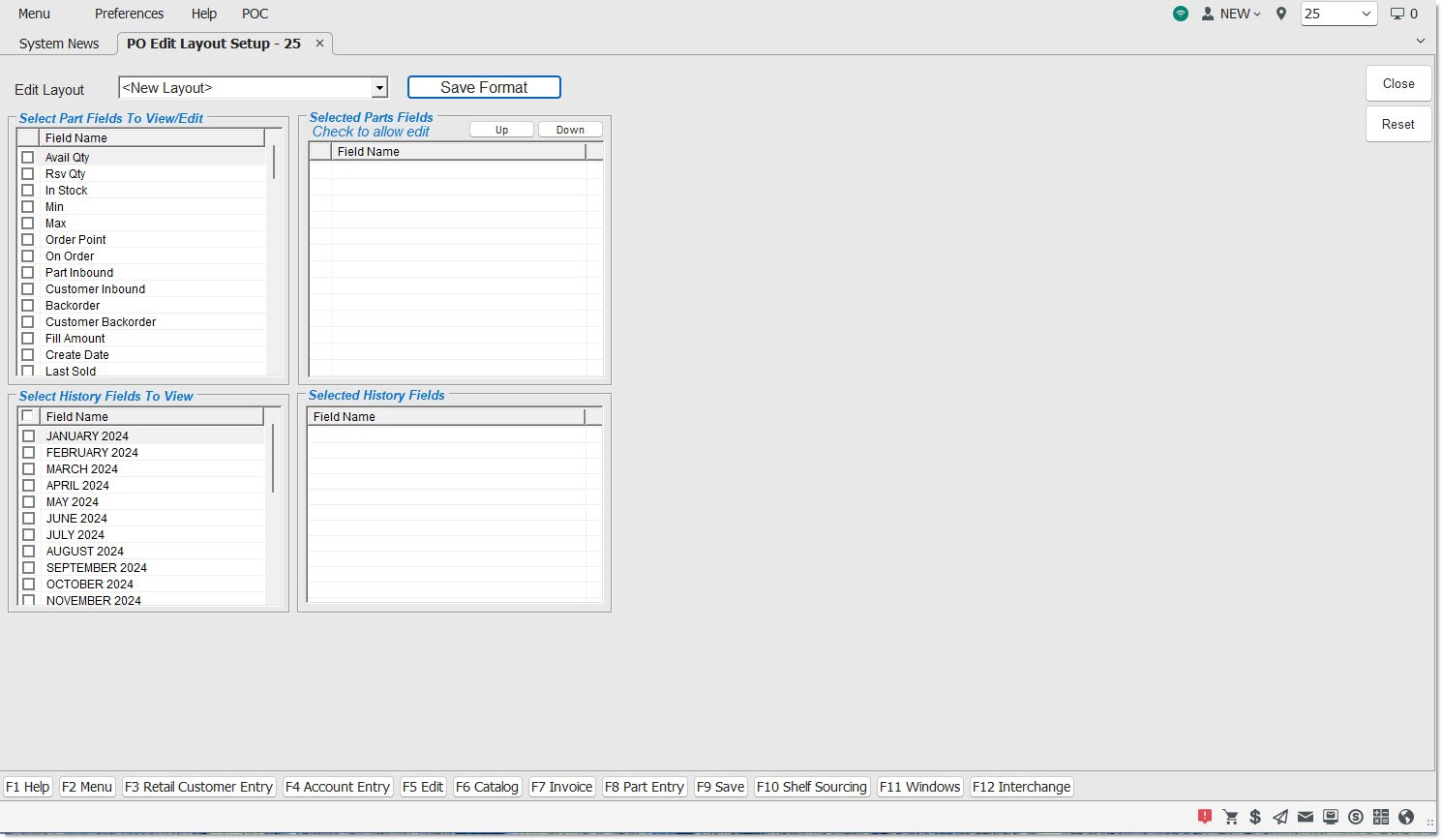 Po Input Screen PO Edit Layout Setup
