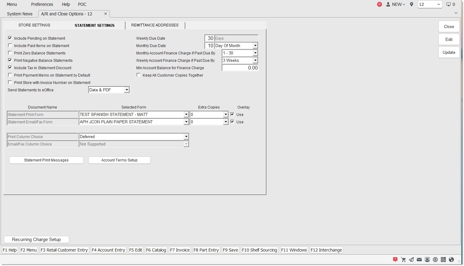 Statement Settings Tab