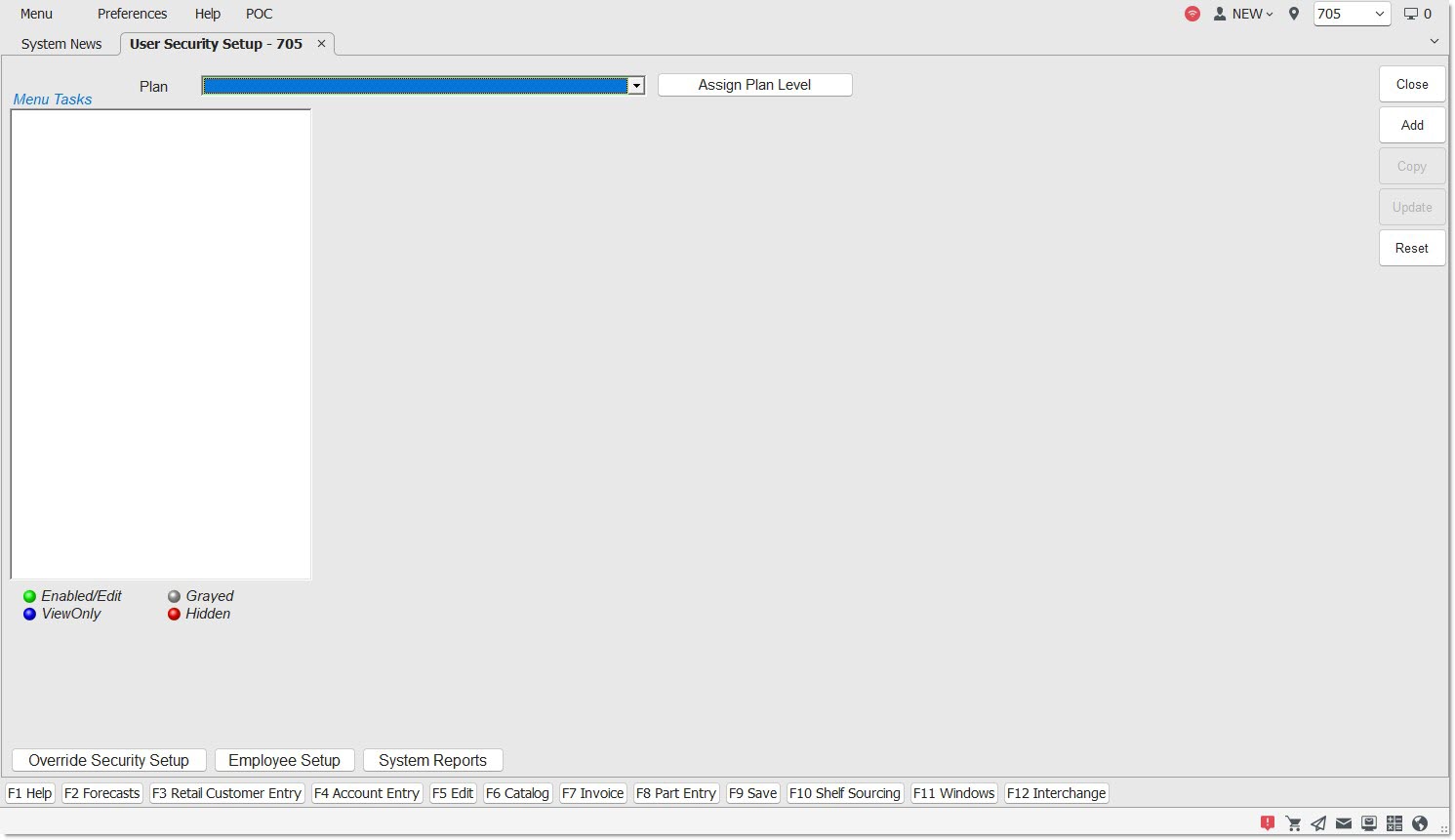 Security Setup User Interface User Security Setup